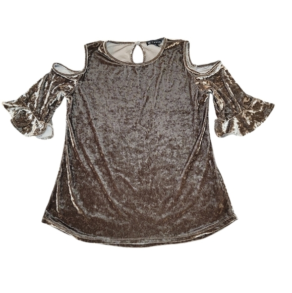 N Touch size medium Brown velvet cold shoulder top 3/4 bell sleeve - Picture 1 of 7